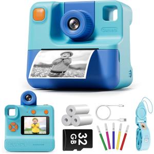 Kids Camera Instant Print, LETSHAHA Christmas Birthday Gifts for Toddler Girls Boys Age 3-12, 24MP & 1080P Selfie Digital Camera with 3 Roll No-Ink Print Paper 32GB SD Card - Blue