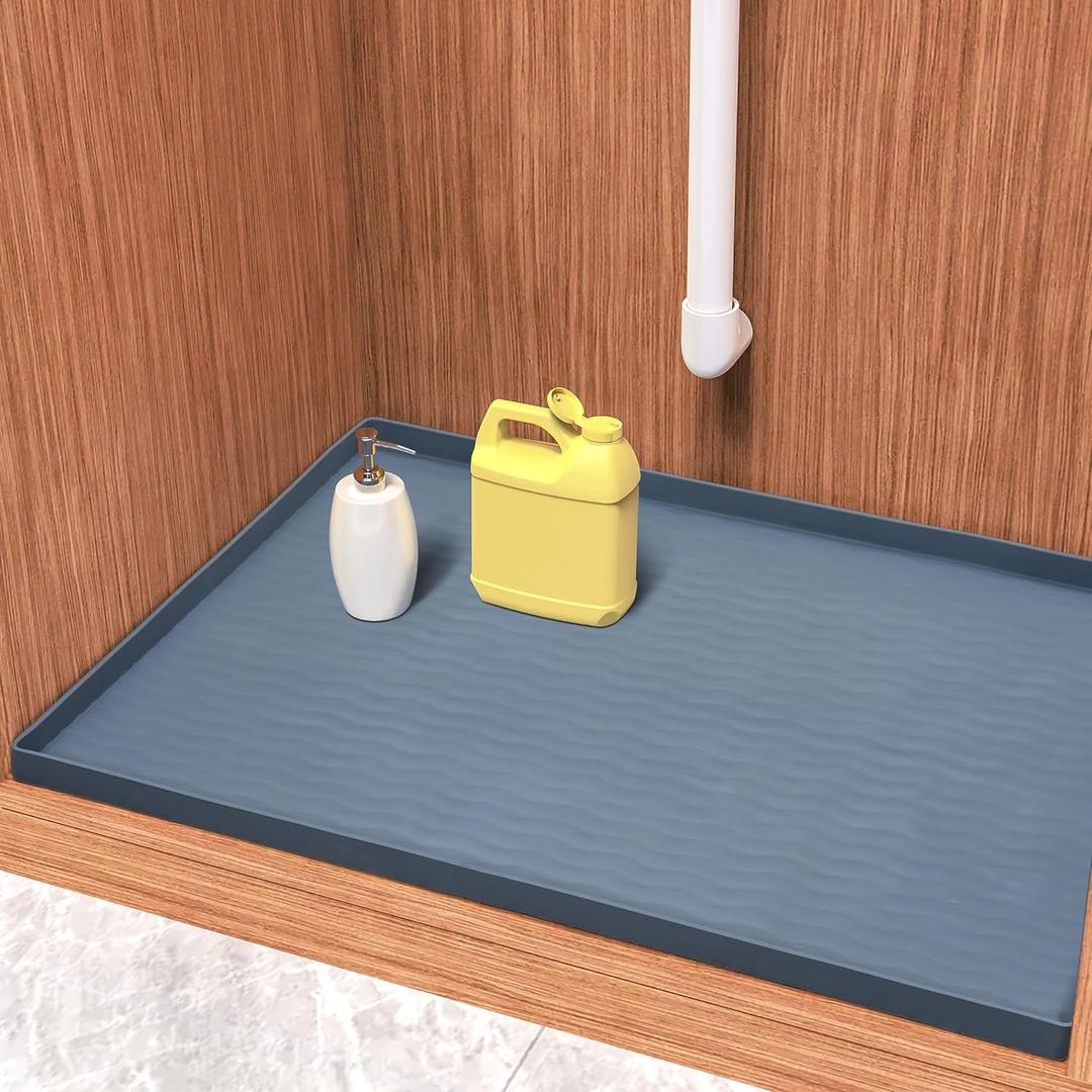 Waterproof Silicone Under Sink Mat 22'' x 22'' Shelf Liner for Kitchen and Bathroom, Cabinet and Counter Protector, Storage and Organizers, Litter Mat, Pet Cat Puppy Essentials(Dark Grey)