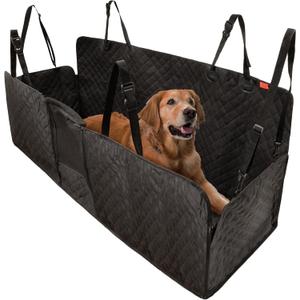 Lusso Dog Car Seat Hammock - 100% Waterproof Dog Car Seat Cover for Back Seat - Padded Headrest and Passenger Compatible - Protect Against Scatches - Fits Trucks, SUVs, Cars- Roadrip Essentials