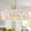 Modern Flower Elegant Glass Chandelier 20" Luxury 6 Lights Gold Chandelier Light Fixture for Living Dining Room Kitchen Entryway Bedroom Foyer, E12