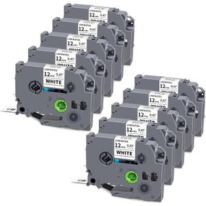 10-Pack TZe-231 TZe 12mm 0.47 Inch Laminated White Compatible for Brother TZe231 TZ-231 Label Tape Work with Ptouch PTD200 PTD202 PTD210 PTD600 PTD400 PTH100 PTH110 PT1280 Label Maker, Black on White