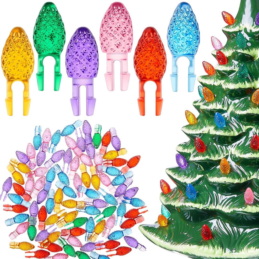 Boao 120 Pcs Ceramic Christmas Tree Replacement Lights Clear Plastic Flame Peg Bulbs Accessories for Ceramic Christmas Trees and DIY Projects(Multicolor,Medium)