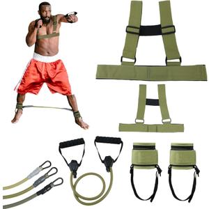 Boxing Resistance Bands for Boxing Training, Boxing Bands with Ankle Cuffs, Boxing Training Equipment for Men Women Home Workout,Gym (Green-Set)