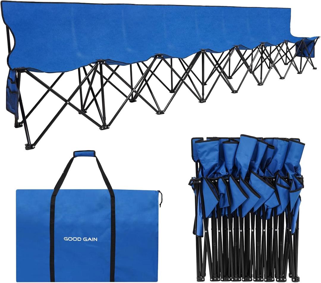 G GOOD GAIN Portable Soccer Bench - Team Bench Soccer 8 Seats with Bag, Sideline Folding Bench, Folded Chair Seating 8 for Football Camp Outdoor Sport Events, Team Chairs for Adults, Blue