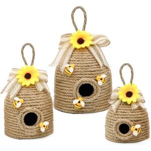 Bee Hive Decor 3 Pack Farmhouse Bee Decorations, Rustic Bee Themed Home Decor, Spring Summer Bee Home Decor for Kitchen, Living Room, and Shelves, Sunflowers Decorations