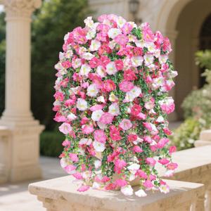 8PCS Artificial Morning Glory Vine - Hanging UV Resistant Plastic Flowers for Home Decor, Planters, Balconies, Fences, Birthdays & Valentine's Day (Pink White + Gradient Pink)