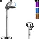 KingPavonini Canes for Women/Men with Second Handle, Foldable & Adjustable Walking Cane with 4-Pronged Base, Quad Cane for Stability, Standing, Balance, Leg Surgery Recovery (black)