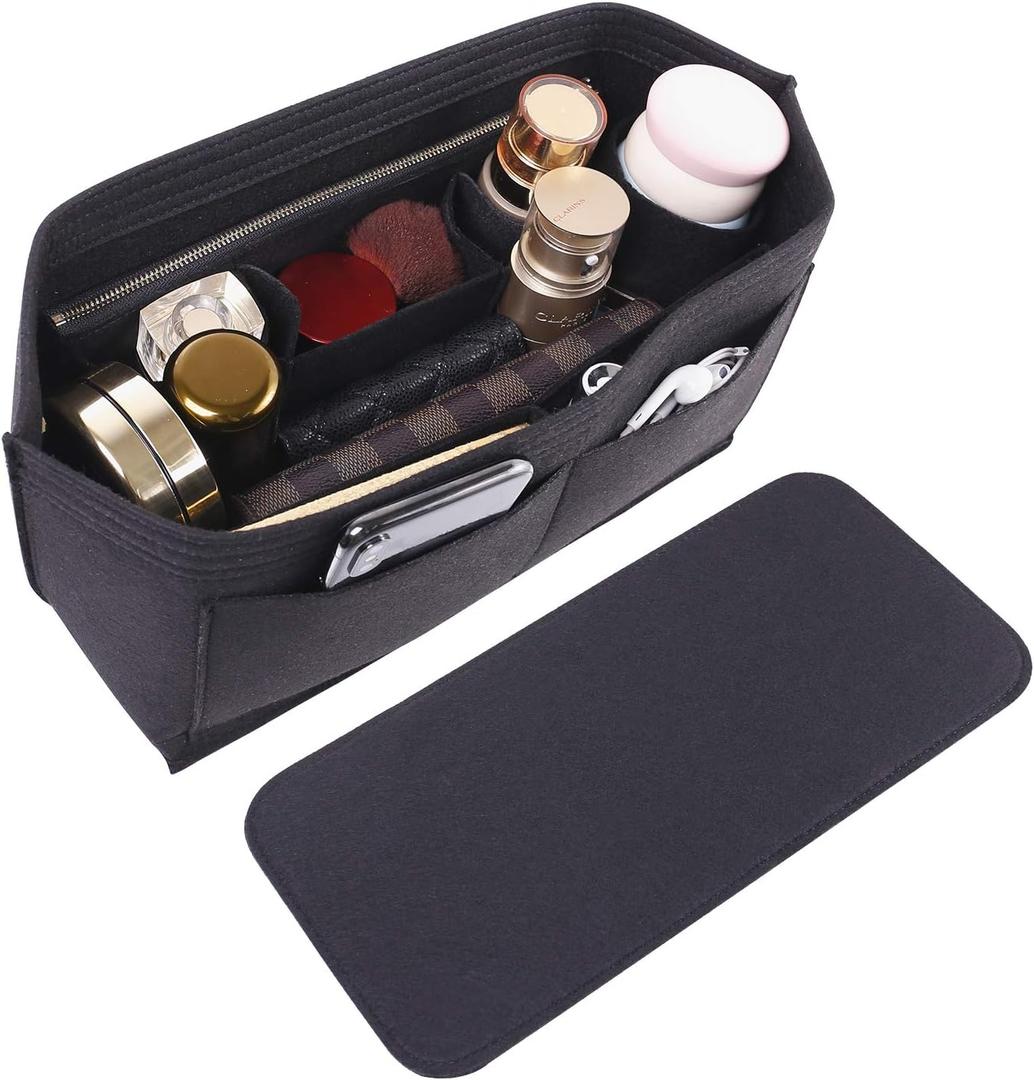 Doxo Purse Organizer Insert Handbag&Tote Large with Zipper Bag in Bag Fit Speedy 30 and Neverfull PM/Saint Louis PM & Base Shaper 2pc Set(Large-Black-Combination)