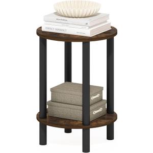 Furinno Turn-N-Tube Side Table, 2-Tier Round End Table, Toolless Assembly Night Stand, Bedside Table with Open Shelf, for Living Room, Bedroom, Amber Pine, 13.2" Wide