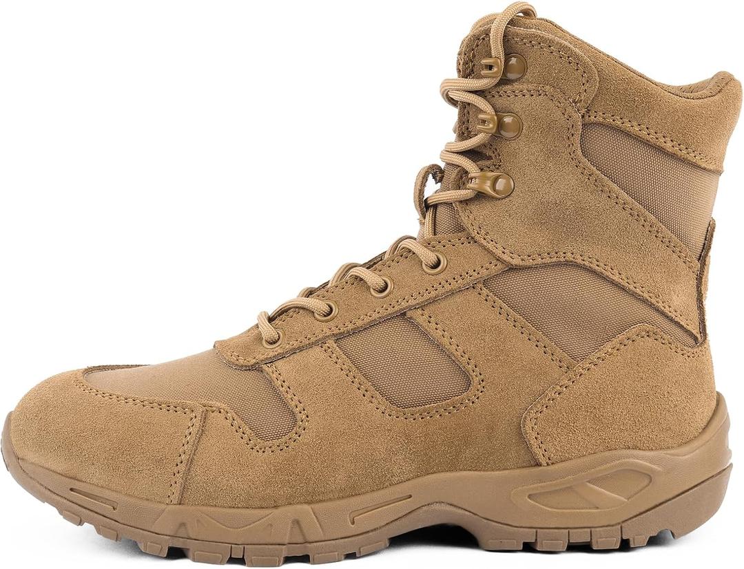 QUNLON Tactical Military Combat Boots Lightweight Desert Jungle Army Work Outdoor Motorcycle Boots Side Zipper (8, Coyote-upgrade Zip)