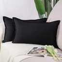 MADIZZ Set of 2 Linen Throw Pillow Covers 12x20 Inch Black Soft Decorative Cushion Cover for Sofa Bedroom Pillow Shell