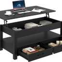 Rolanstar Coffee Table, 47.2" Lift Top Coffee Table with Drawers and Hidden Compartment, Retro Central Table with Wooden Lift Tabletop, for Living Room,Black