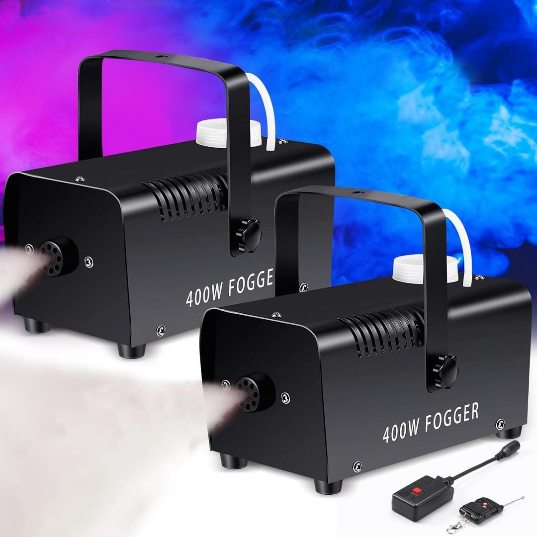 Retisee 2 Set 400 Wattage Fog Machine Halloween Wireless Remote Control Fog Machine with Power Cord, Receiver and Manual for Wedding Parties DJ Stage Effect (Simple Style)