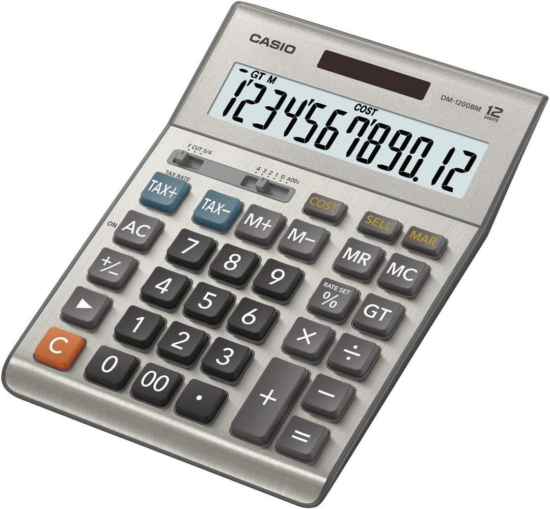 Casio DM-1200BM  Business Desktop Calculator with Cost/Sell/Margin & Tax Keys | Extra-Large 12-Digit Display, Kickstand | Ideal for Office & Finance Use