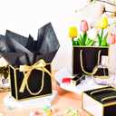 EQOREIIN 50 PCS Small Gift Bags with Handles, Black Mini Bag, 5.5x 2.5x4.7 Inches Small Thank You Gift Bags Bulk with Ribbon for Party Favors, Mother's Day, Baby Shower, Goodie, Weddings(Black Gold)
