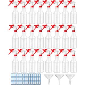 Eccliy 20 Pack 16oz Empty Spray Bottles, Leakproof Cleaning Bottles with Measurement and Adjustable Nozzle for Housekeeping, Commercial Use(Cylinder,Red White Spray Head)