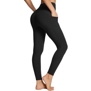 baleaf Women's Leggings with Pockets Tummy Control Workout High Waisted Athletic Running 7/8 Ultra Soft Gym Yoga Ankle Pants (Black), S
