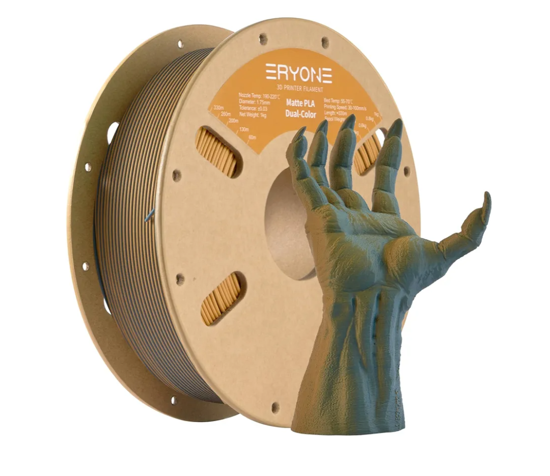 ERYONE Matte Dual Color 3D Printer PLA Filament 1.75 +/- 0.03mm, Matte Bicolor Filament PLA 1KG(2.2LBS) Spool, Dusty Blue&Mustard Yellow