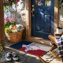 Xiyurlk Texas Flag Welcome Doormat, Y'all Blue and White Porcelain Bow Front Door Mat for Indoor Outdoor Entrance, Rustic Texas Home Decor Bath Porch Rug, 17x30 Inch