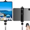 iPad Tripod Mount Adapter with Ball Head, Universal 360 Rotatable Tablet Clamp Holder with Bluetooth Remote for iPad Pro 12.9, iPad Air Mini, Galaxy Tab, Selfie Stick(6.2-11.8")