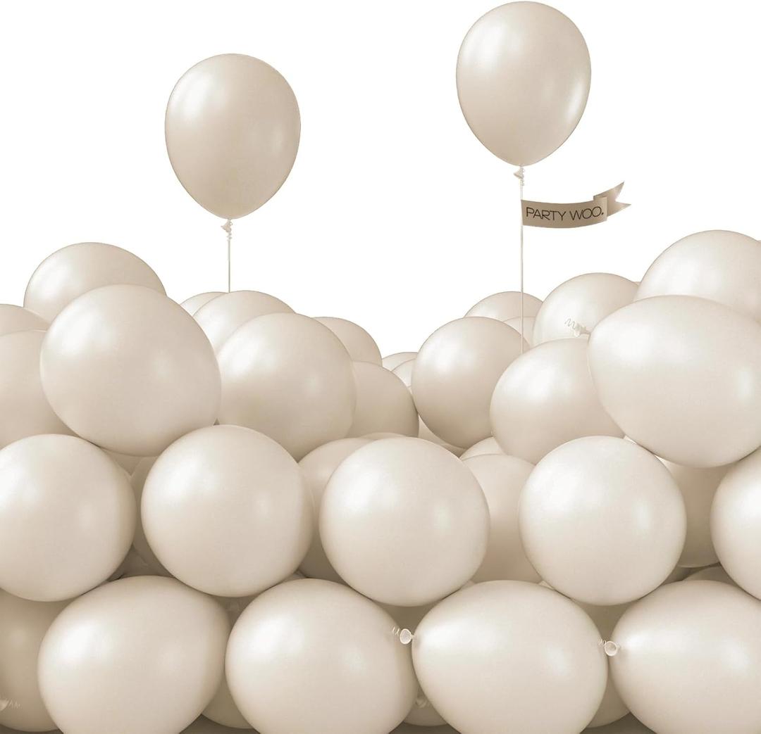 PartyWoo White Sand Balloons 50 pcs 5 Inch Small Mini Beige Cream Ivory Latex Small Mini Balloons for Wedding Bridal Graduation Baby Shower Gender Reveal Safari Birthday Party Decorations White-F12