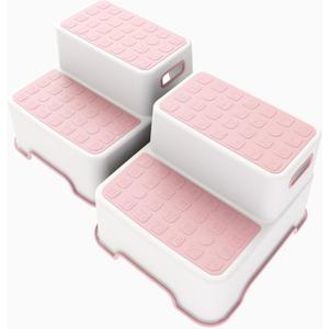 Toddler Step Stool for Bathroom Sink, 2 Pack Step Stool for Kids, Plastic Potty Training Toilet Stepping Stools, Child and Baby Lightweight & No-Slip Two Step Stools for Kitchen - Pink