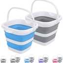 2 Pack Collapsible Buckets 5L 1.3Gallon Small Cleaning for Household Portable Plastic Outdoor Car Washing Tub Foldable Camping Beach Sand Water Pot Pail Space Saving Square Grey and Blue