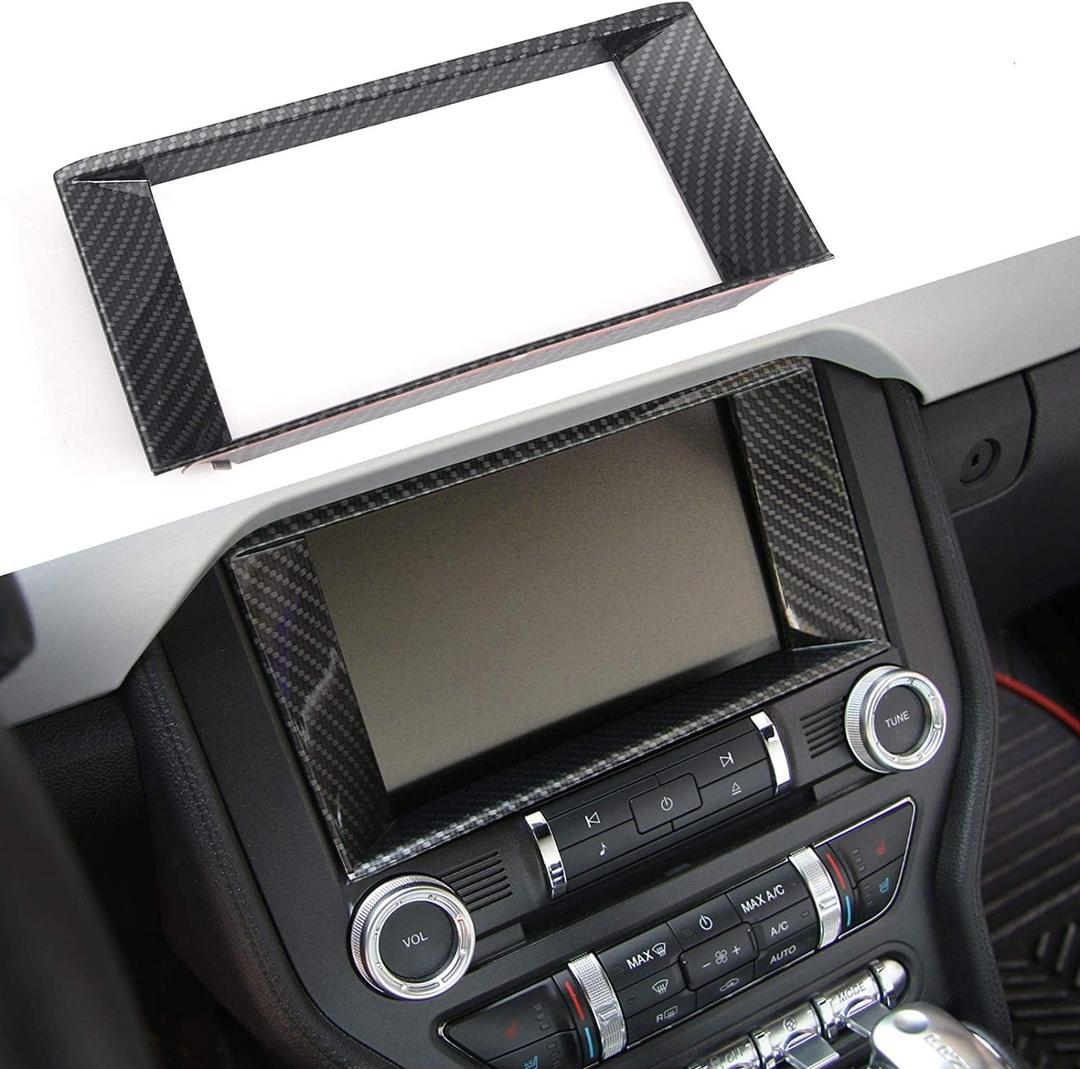RT-TCZ Carbon Fiber Dashboard GPS 8-inch Navigation Panel Frame Bezel Trim Cover Interior Accessories for Ford Mustang 2015 2016 2017 2018 2019 2020 2021 2022