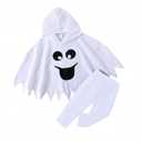 Noubeau Toddler Baby Boys Girls Halloween Costume Ghost Cloak Hooded Top Black Pants Boo Spooky Ghost Costume Cosplay Clothes (12-18 Months, White-1)