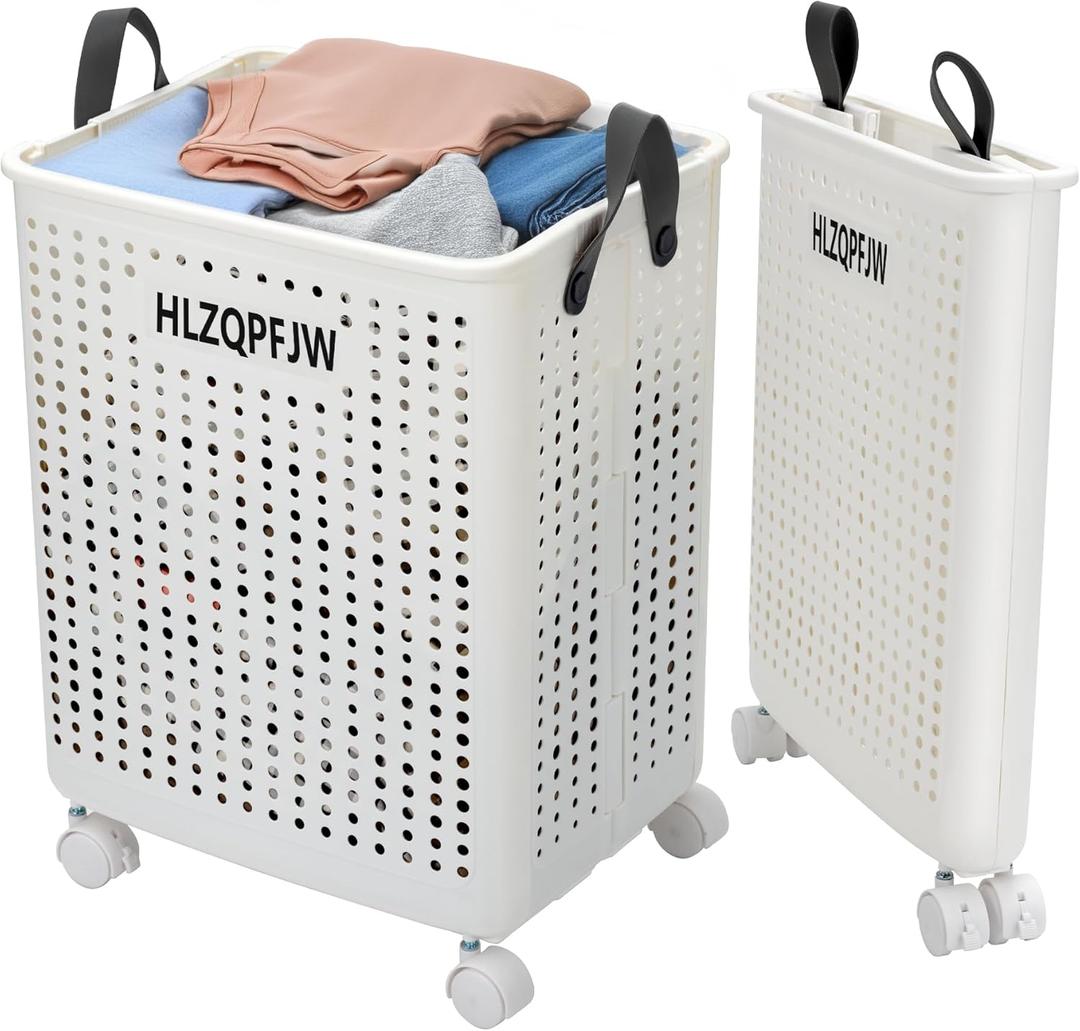 HLZQPFJW Collapsible Laundry Baskets Laundry Basket With Wheels Laundry Hamper With Wheels Dorm Laundry Hamper Laundry Basket Plastic 35 50 60 Liter, L Large Capacity White Large