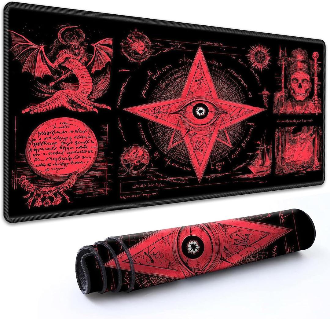 for MTG Playmat 24" x 14" with High Elastic Rubber Base Non-Slip Rubber Sole HD Printing for TCG Mat Magic Playmats MTG Game Mat, Red Eyes Demon Ship Skeleton