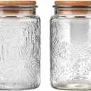 WHJY Glass Storage Container with Lid, Airtight Glass Jars, Farmhouse Tea Canister, Dog Treat Jar for Pet, Glass Candy Cookies Coffee Canister Jar Bath Salt Container - 24 oz, Sunflower