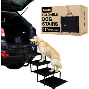 Dog Stairs for Large Dogs, for Medium Dogs, Foldable Dog Ramp for Car & SUV, Steps for Bed, Extra Wide Non-Slip Pet Steps for Car Side Door, Truck & High Beds, Portable & Adjustable - 19" Wide