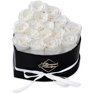 GLAMOUR BOUTIQUE 16 Flower Forever Heart Shape Box, Mothers Day Gift For Mom, Eternal Preserved Roses Gift for Her, Flowers bouquet, For Birthday, Anniversary, Girlfriend - White