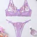 Aranmei Sexy Lingerie for Women Underwire Strappy Embroidered Lingerie Set Push Up Bra and Panty Set S-XXL (Purple, L)