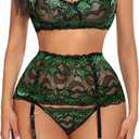 Avidlove Women Lingerie Set High Waisted Underwire Lingerie With Garter Belt Lace Babydoll (Medium, Green)