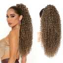 REECHO Ponytail Extension - 26" Long Curly 2-in-1 Claw Clip & Drawstring Ponytail Hair Extensions 100% Super Protein Pony Tail Hairpieces for Women - Golden Walnut