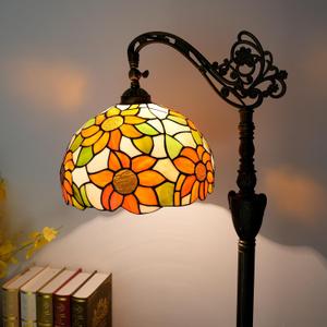 Tiffany Floor Lamp Yellow Sunflower Stained Glass Gooseneck Reading Floor Lamp Adjustable Corner Standing Light with Foot Switch for Bedroom Living Room Office (Bulb Included)