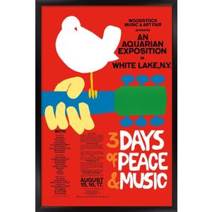 24X36 Woodstock - Original Wall Poster, 36L" x 24W", Black Framed Version