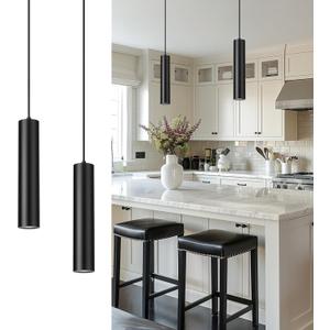 Black Pendant Light Fixture, Modern Hanging Light for Kitchen Island Dining Room Bedroom (1 Pack), PL4830-1P-BK-2PK