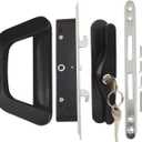 Sliding Patio Door Handle Set with Mortise Lock, Key Cylinder and Keeper, 4-15/16" Hole Spacing, Suitable for Sliding Glass Patio Door Thickness from 1.5" to 2" (Black)