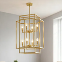 8-Light Lantern Chandelier For High Ceilings, Industrial Farmhouse Pendant Light Fixture With Adjustable Height For Entryway Dining Room Kitchen Island