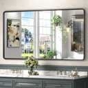 55x30 Black Matte Mirror for Bathroom, Black Metal Framed Rectangle Vanity Mirror, Large Rounded Mirror for Bathroom, Anti-Rust, Shatterproof (Horizontal/Vertical)