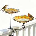 2-in-1 Deck Mounted Bird Bath for Outside Glass Birdbath Bowl & Birdfeeder with Adjustable Sturdy Metal Clamp for Railing Balcony 11" Dia, Sunflower (Yellow)
