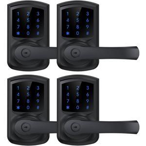 HIDALIFE Keyless Entry Door Lock with Keypad and Handle for Front Doors, Touchscreen, Anti-peep Password, Auto-Locking, Matte Black 4 Pack