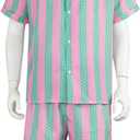 Stripe Sport Suit for Kids, Halloween, Boys Cosplay 2023 Dolls, Movies, 80s 90s Workout Costume Outfit, 2 PCS Fashion Stripe Sport Suit Short Sets Shirt and Shorts for Boys (Size 160)