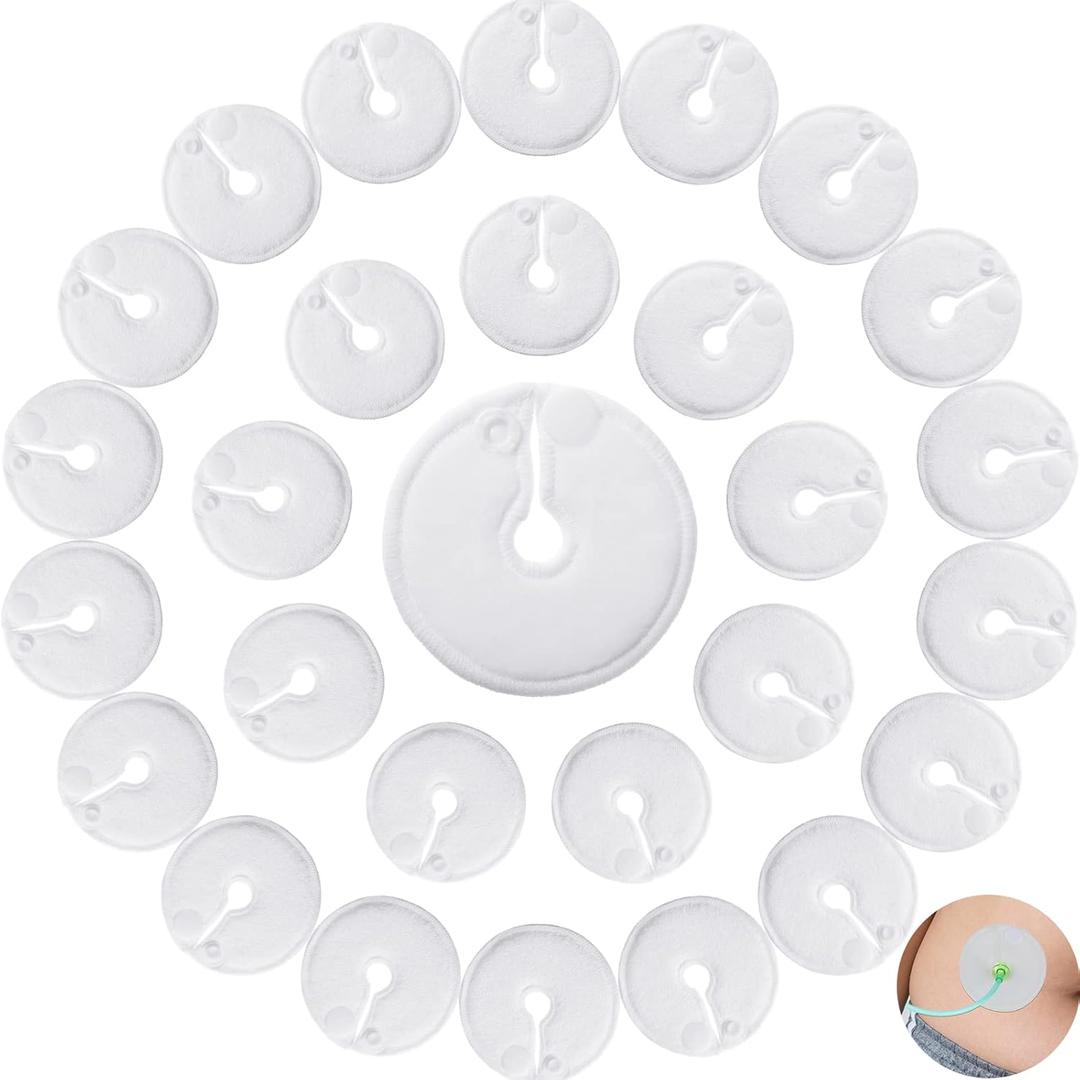 Tondiamo 28 Packs Soft g Tube Pads Holder Abdominal Feeding g Tube Button Cotton Pads Covers for Nursing Care (White)