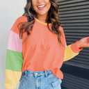 miduo Womens Long Sleeve Tops Color Block Stitching Casual Loose Fit Crew Neck Shirts Blouses (XXL)