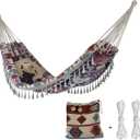 Double Boho Macrame Hammock with Tassels, Portable Patio Hammock with Carry Bag for Poolside, Camping, Porch Patio, Bedroom, Balcony, OutdoorIndoor59''*79''