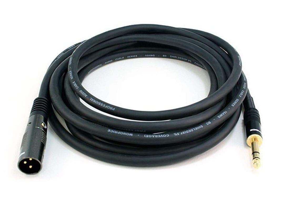 Monoprice XLR Male to 1/4-Inch TRS Male Cable - 15 Feet - Black, 16AWG, Gold Plated - Premier Series
